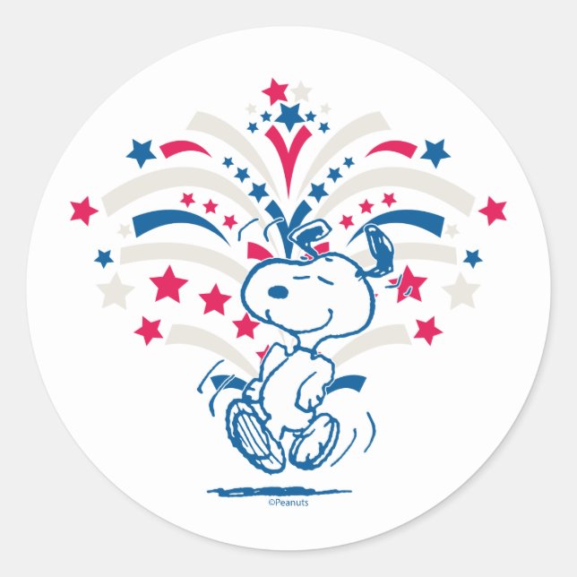 Snoopy 4th of July Dance Classic Round Sticker (Front)