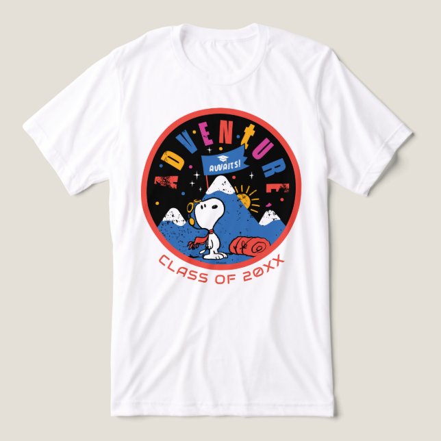 Snoopy Adventure Awaits Graduation Mountain Design Tri-Blend Shirt (Design Front)