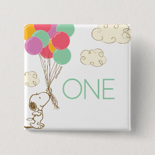 Snoopy and Balloons 1st Birthday 15 Cm Square Badge