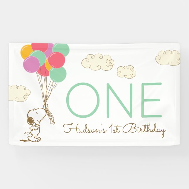Snoopy and Balloons 1st Birthday Banner (Horizontal)