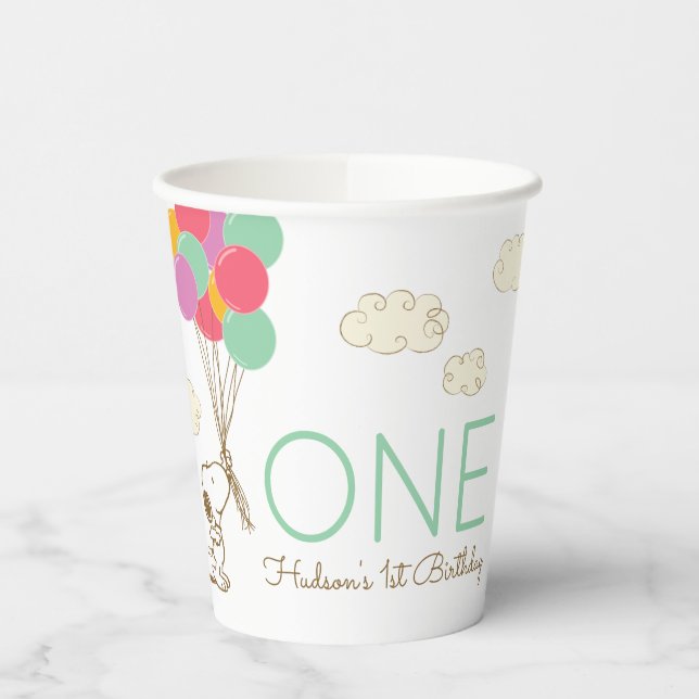 Snoopy and Balloons 1st Birthday Paper Cups (Left)