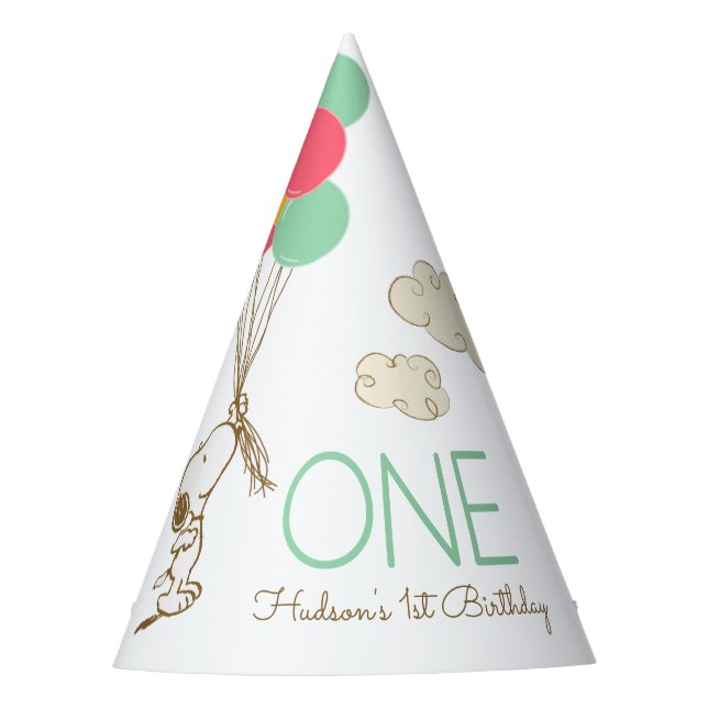 Snoopy and Balloons 1st Birthday Party Hat (Front)