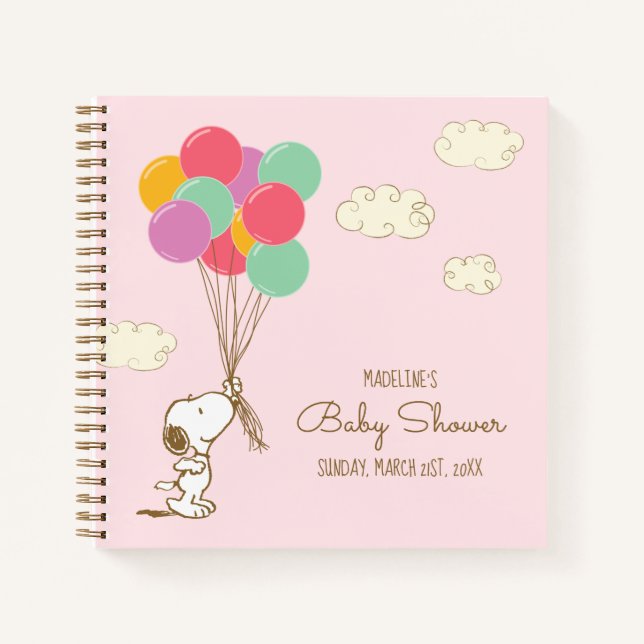 Snoopy and Balloons Baby Shower Guest Gift List Notebook (Front)