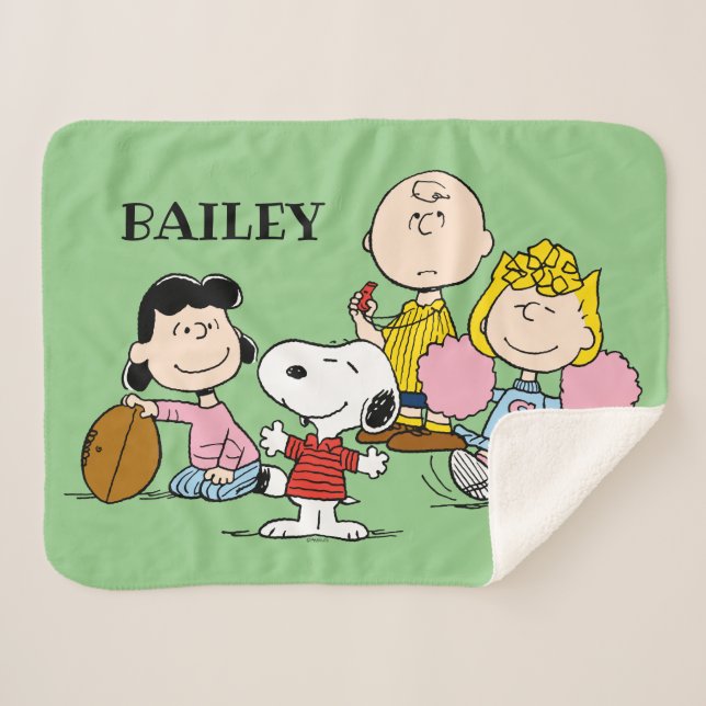 Snoopy and the Gang Play Football Sherpa Blanket (Front (Horizontal))