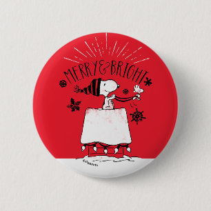 Snoopy and Woodstock - Merry & Bright 6 Cm Round Badge