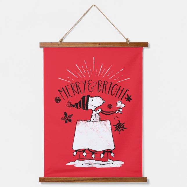 Snoopy and Woodstock - Merry & Bright Hanging Tapestry (Front)