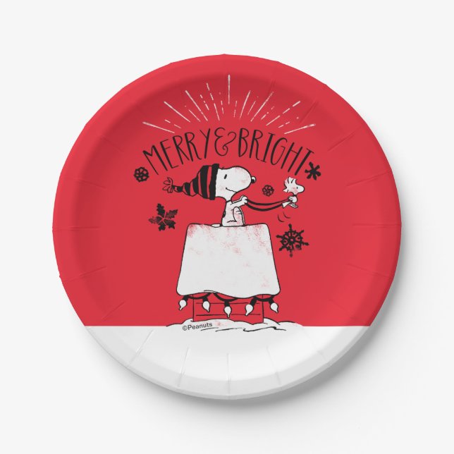 Snoopy and Woodstock - Merry & Bright Paper Plate (Front)