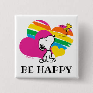 Snoopy and Woodstock   Rainbow Hearts 15 Cm Square Badge