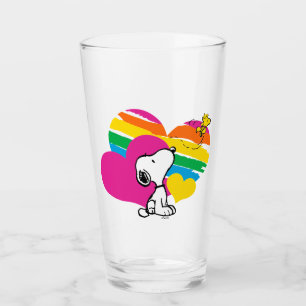Snoopy and Woodstock   Rainbow Hearts Glass