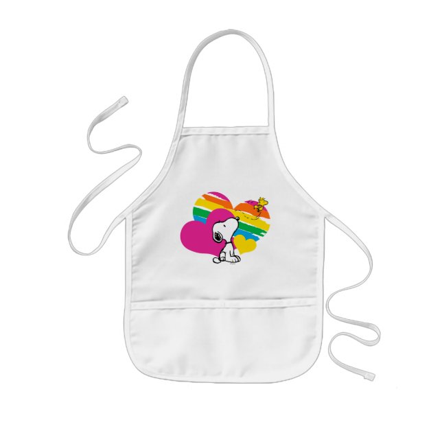 Snoopy and Woodstock | Rainbow Hearts Kids Apron (Front)