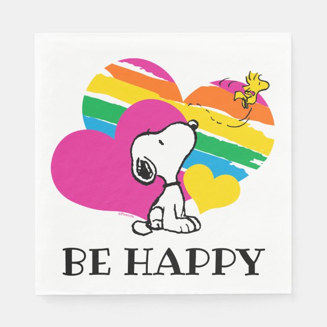 Snoopy and Woodstock | Rainbow Hearts Napkin (Front)