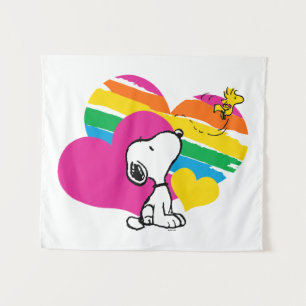 Snoopy and Woodstock Rainbow Hearts Tapestry