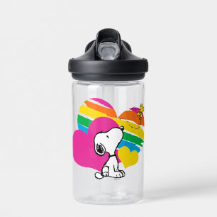 Snoopy and Woodstock   Rainbow Hearts Water Bottle