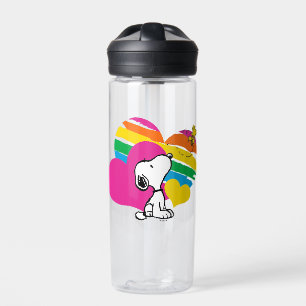 Snoopy and Woodstock   Rainbow Hearts Water Bottle
