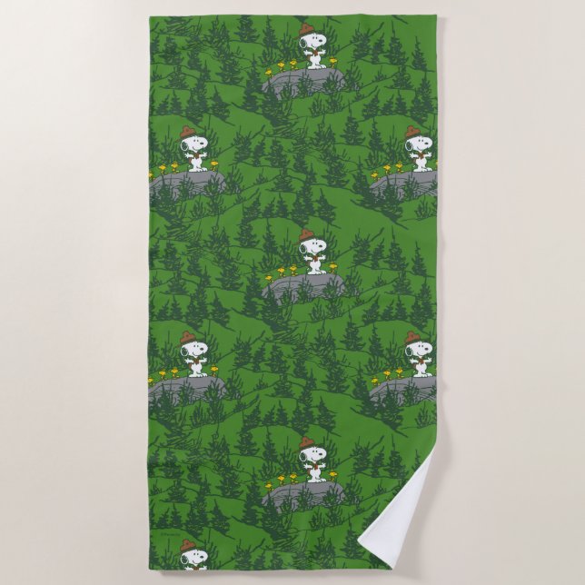 Snoopy Beagle Scout Hiking Pattern Beach Towel (Front)