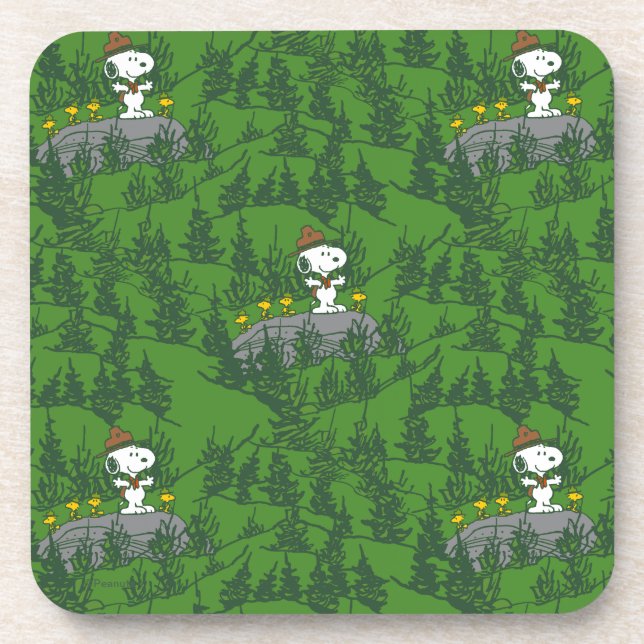 Snoopy Beagle Scout Hiking Pattern Coaster (Front)