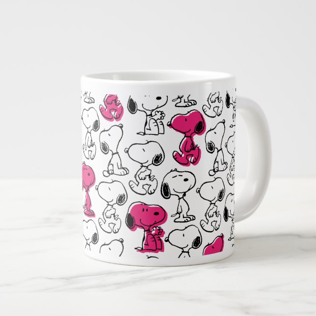 Snoopy Black & Magenta Pattern Large Coffee Mug (Front Right)