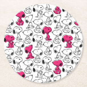 Snoopy Black & Magenta Pattern Round Paper Coaster