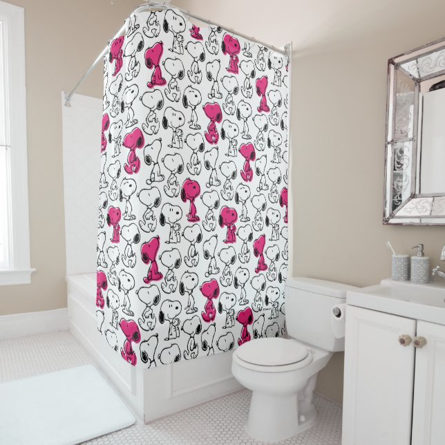 Snoopy Black & Magenta Pattern Shower Curtain (In Situ)