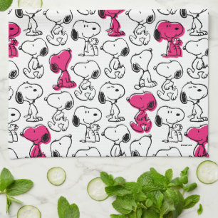 Snoopy Black & Magenta Pattern Tea Towel