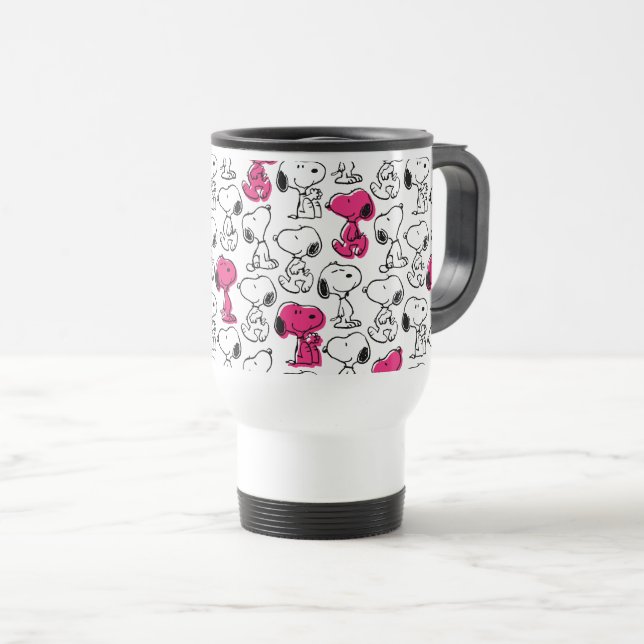 Snoopy Black & Magenta Pattern Travel Mug (Front Right)
