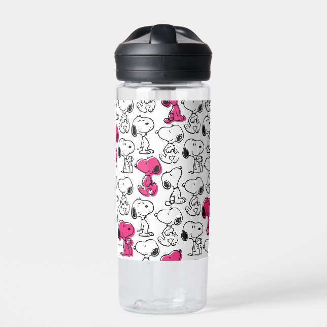 Snoopy Black & Magenta Pattern Water Bottle (Front)