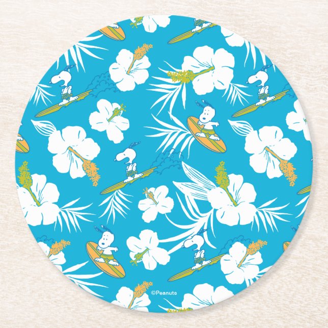 Snoopy Brooklyn Beach Pattern Round Paper Coaster (Front)