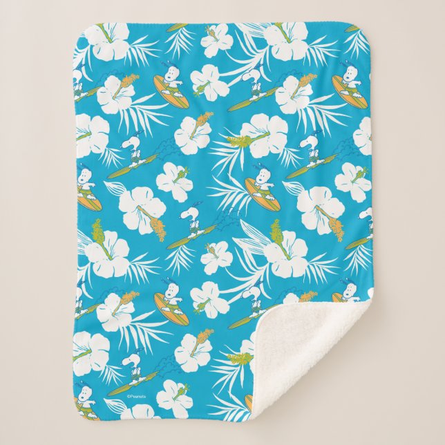 Snoopy Brooklyn Beach Pattern Sherpa Blanket (Front)