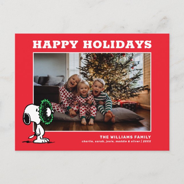 Snoopy Christmas Family Photo Collage Holiday Postcard (Front)