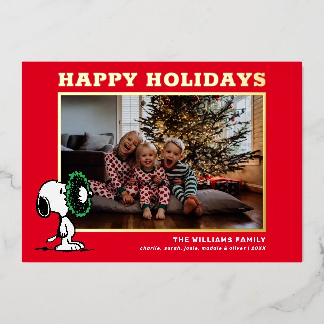 Snoopy Christmas Family Photo Foil Holiday Card (Front)
