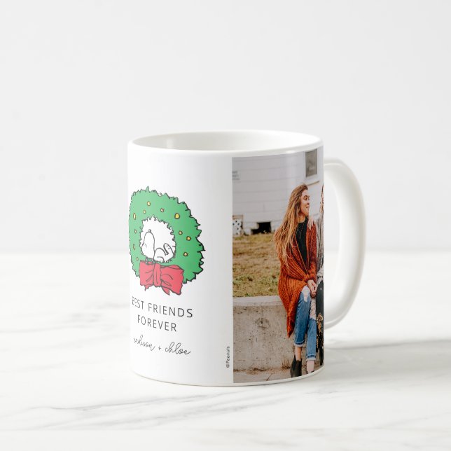 Snoopy Christmas Wreath | Best Friends Photo Coffee Mug (Front Right)