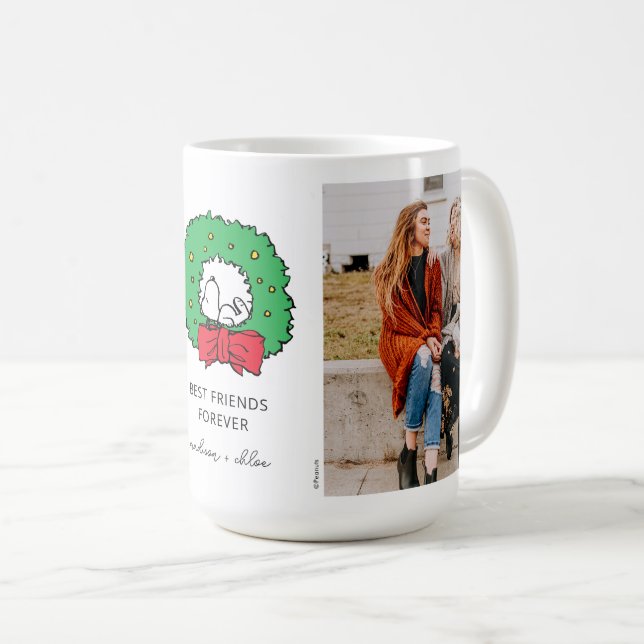 Snoopy Christmas Wreath | Best Friends Photo Coffee Mug (Front Right)