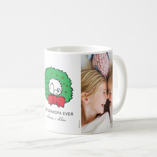 Snoopy Christmas Wreath | Best Grandpa Photo Coffee Mug (Front Right)