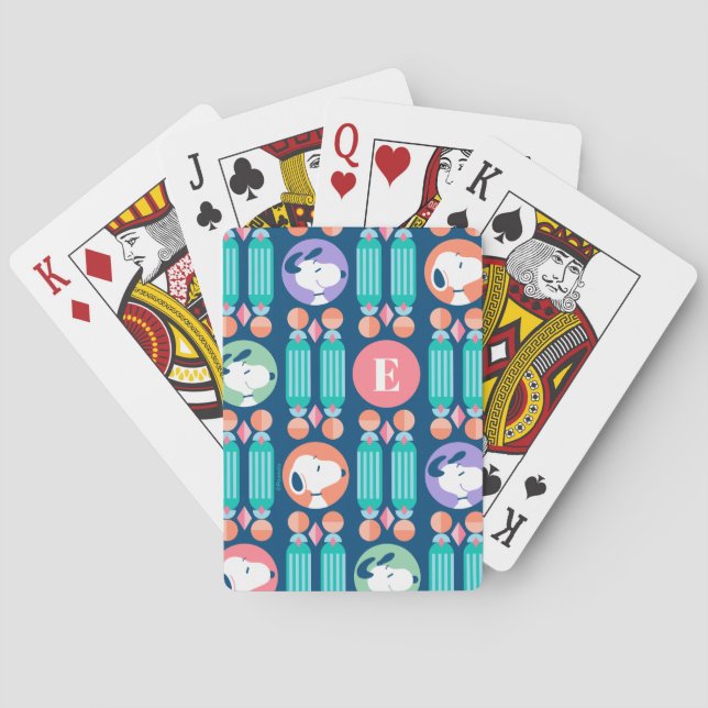 Snoopy Dark Blue Deco Dreams Pattern Playing Cards (Back)