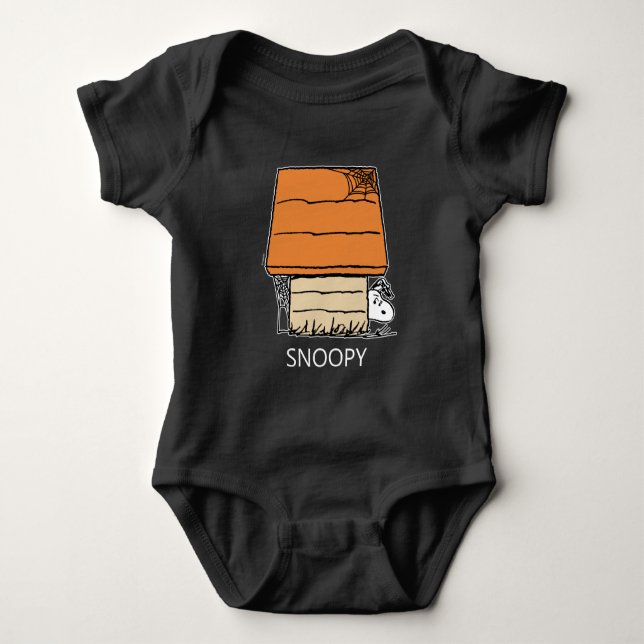 Snoopy Halloween Spider Web Doghouse Baby Bodysuit (Front)