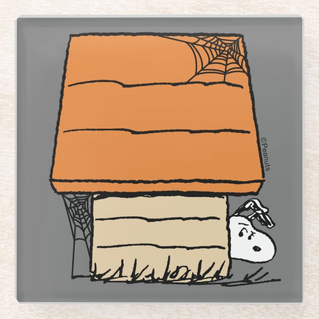Snoopy Halloween Spider Web Doghouse Glass Coaster (Front)