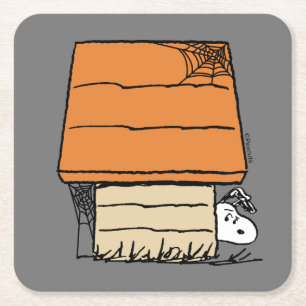 Snoopy Halloween Spider Web Doghouse Square Paper Coaster