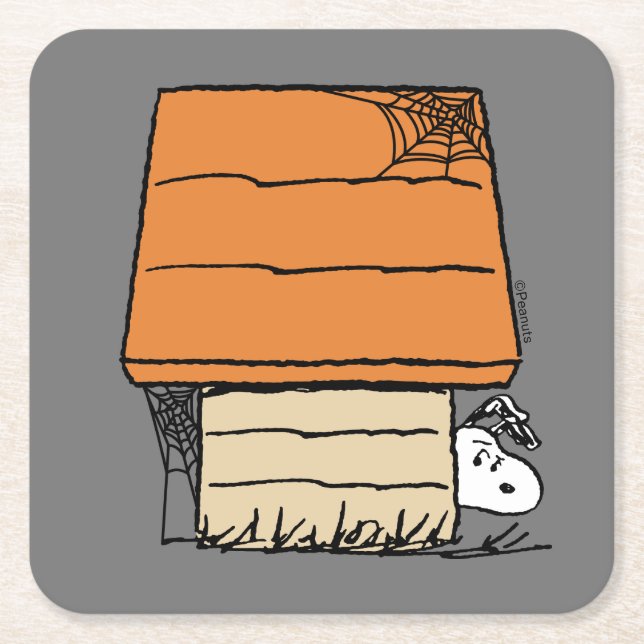 Snoopy Halloween Spider Web Doghouse Square Paper Coaster (Front)