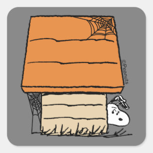 Snoopy Halloween Spider Web Doghouse Square Sticker