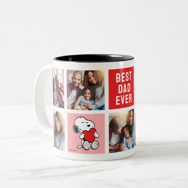 Snoopy Heart | Dad Photo Collage Two-Tone Coffee Mug (Front Left)