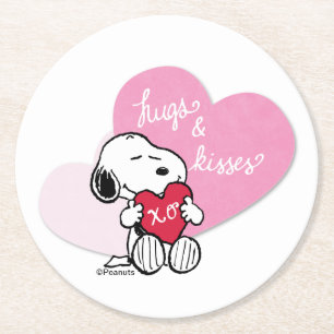 Snoopy Hugs & Kisses Round Paper Coaster