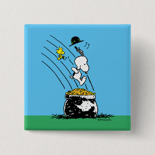 Snoopy Jumping into Pot of Gold 15 Cm Square Badge