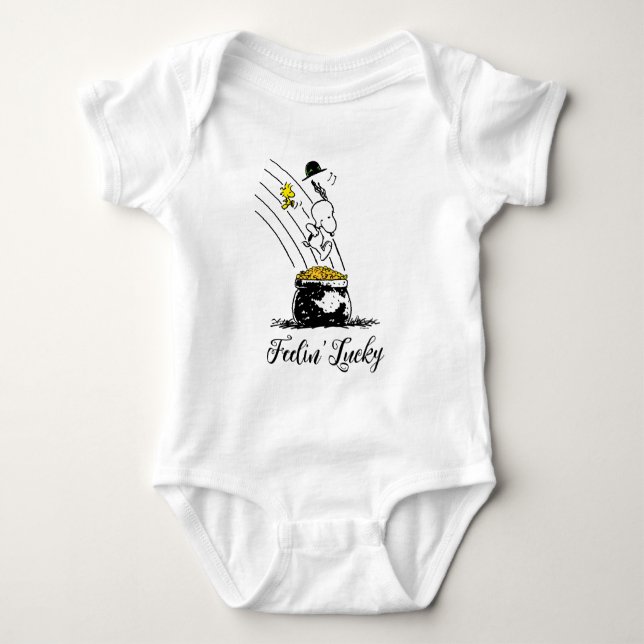 Snoopy Jumping into Pot of Gold Baby Bodysuit (Front)
