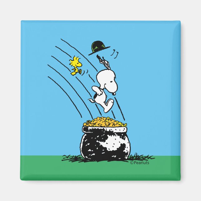 Snoopy Jumping into Pot of Gold Magnet (Front)