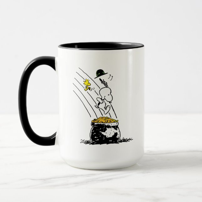 Snoopy Jumping into Pot of Gold Mug (Left)