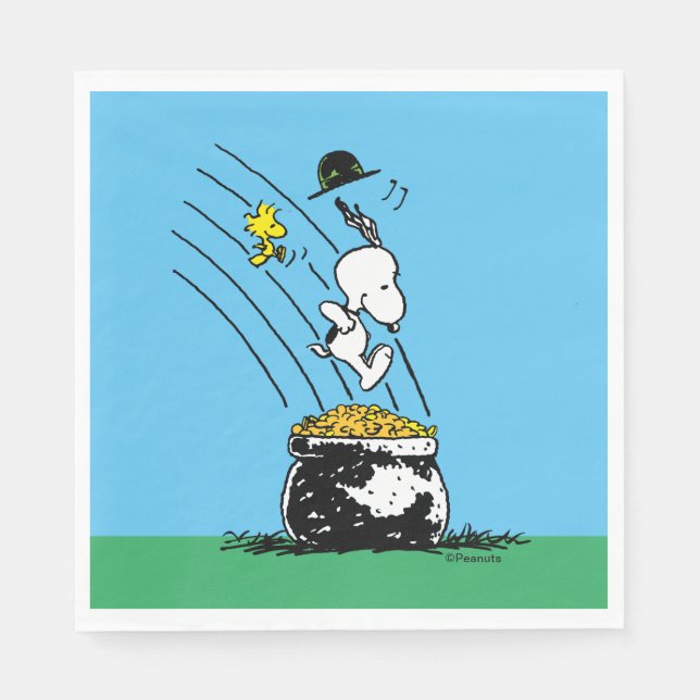Snoopy Jumping into Pot of Gold Napkin (Front)
