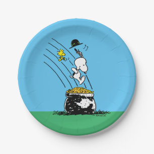 Snoopy Jumping into Pot of Gold Paper Plate