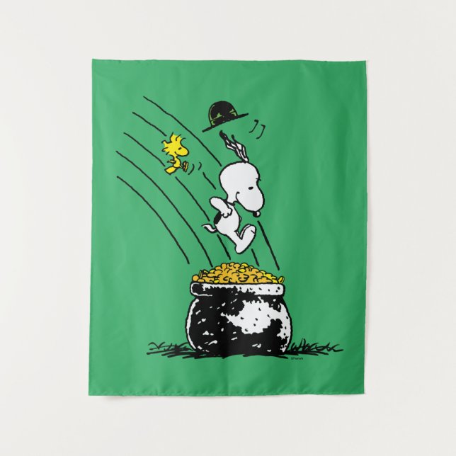 Snoopy Jumping into Pot of Gold Tapestry (Front)