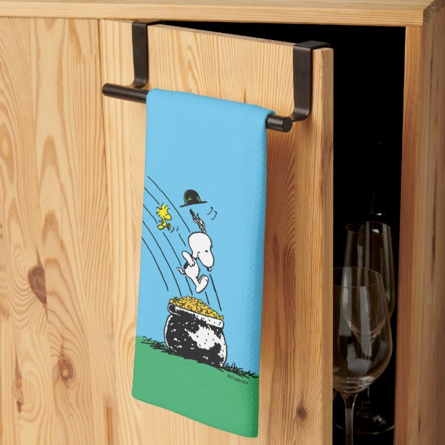 Snoopy Jumping into Pot of Gold Tea Towel (Thirds Fold)
