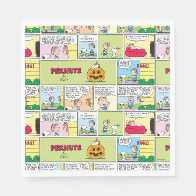 Snoopy & Linus | The Great Pumpkin News Napkin (Front)